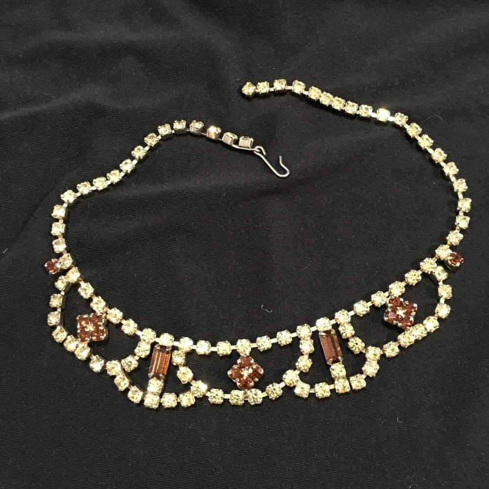 Rhinestone faux smokey topaz choker necklace